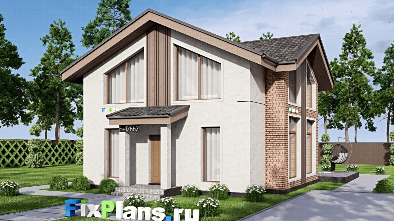 Одноэтажный дом с мансардой  F-12662 — фасад